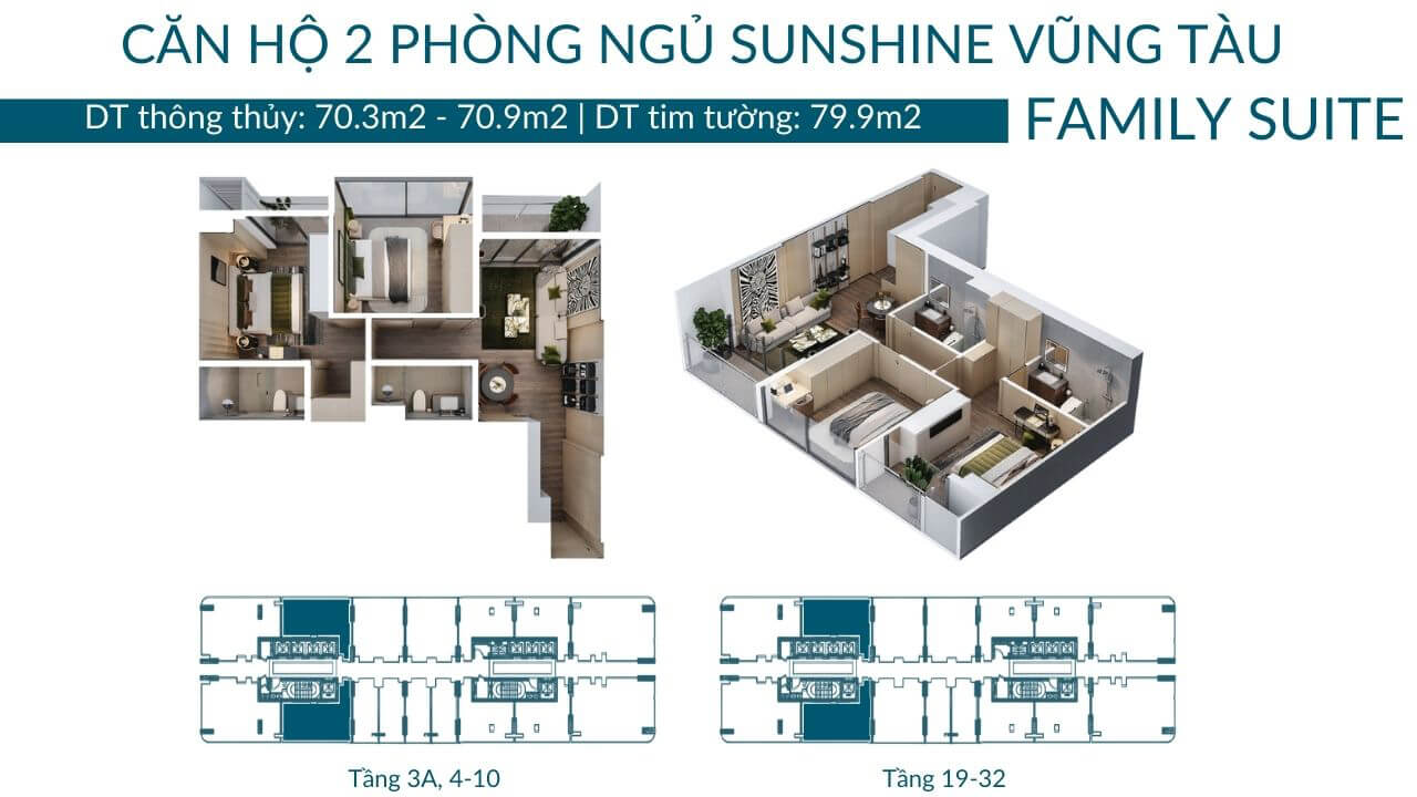 Giá Bán Từ Chủ Đầu Tư Căn Hộ 2 Phòng Ngủ Sunshine Vũng Tàu vs Layout Thiết Kế 3 Chi tiết bản vẽ layout và mặt bằng căn hộ 2 phòng ngủ Family Suite diện tích 79.9m2