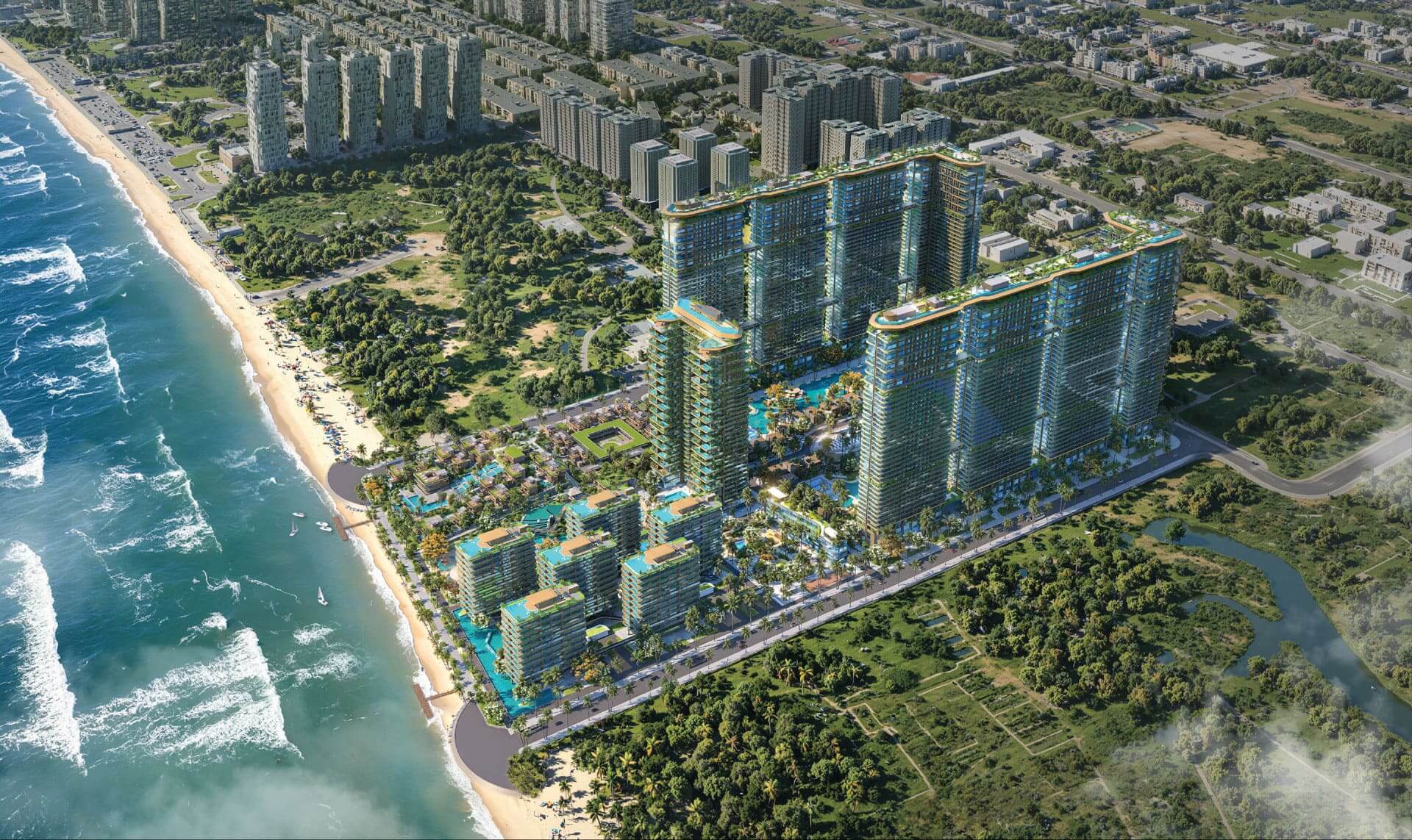 Chính Sách Bán Hàng & Chiết Khấu Sunshine Bay Retreat Vũng Tàu 1 Phối cảnh tổng thể dự án căn hộ biển Sunshine Bay Retreat Vũng Tàu tọa lạc tại bãi biển Chí Linh