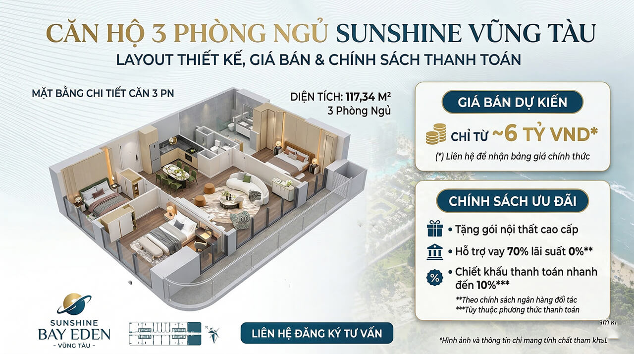 Thông tin căn hộ 3 Phòng Ngủ Sunshine vũng tàu